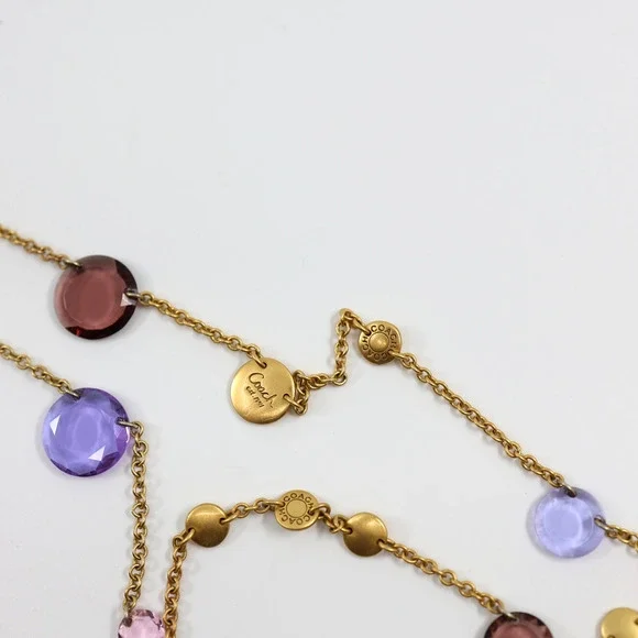 A5 Flawless COACH Brushed Gold Swagger Bag Logo Charm Double Chain Crystals 18" - Picture 4 of 6